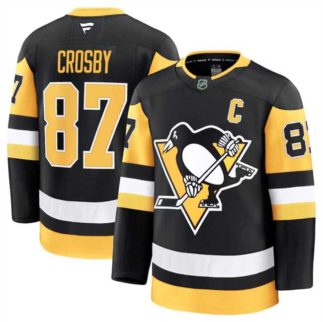 Mens Pittsburgh Penguins #87 Sidney Crosby Black 2024-25 Home Stitched Hockey Jersey Dzhi